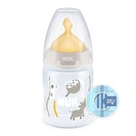 NUK First Choice+ Baby Bottle | 0-6 Months | Temperature Control | Anti Colic Vent | 150 ml | BPA-Free | Latex Teat | Safari (Beige)