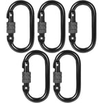 Lot de 5 Mousqueton Escalade Noir INOX - 20KN(2000KG), Mousqueton Verrouillab Carabiner Oval Steel avec Bouchon à Vis, Mousqueton Militaire Noir,