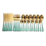 Cutlery Dinnerware Set, Gold and Black Kitchen Forks Knives Spoons Kit Dinner Set(24 Pieces),green gold 24 pcs