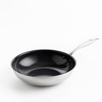 GreenChef Profile Plus Poêle Wok en Céramique Antiadhésive Saine en Acier Inoxydable de 28 cm/3,6 Litre,Sauté,Sans PFAS,Convient à l'induction,Robuste,Va au four jusqu'à 200˚C,Argent & Intérieur Noir