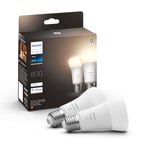 Philips Hue White A60 Smart LED Light Bulb 2 Pack [E27 Edison Screw] for Home Indoor Lighting with Amazon Echo and Alexa