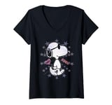 Womens Peanuts Snoopy Joe Cool Starburst Glitch Love 90s Valentine V-Neck T-Shirt