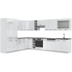 Vicco - Cuisine en angle Fame-Line, blanc brillant/blanc, 347 x 257 cm sans plan de travail