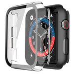 Recata 2 Pièces PC Coque avec Protection ecran en Verre Trempé Compatible avec Apple Watch Serie 6 Se Series 5 Série 4 44mm Protection iWatch légère et Antichoc, 1 Noir+ 1 Transparent