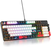 Clavier de Jeu mécanique Pleine Grandeur,QWERTY Layout Clavier Noir Blanc,Filaire USB 104 Touches rétroéclairé RVB avec pavé numérique,Clavier mécanique NKRO pour Windows PC Gamer(104 White)