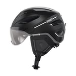 ABUS Casque de ville Pedelec 2.0 ACE - casque de vélo avec feu arrière, visière, bonnet de pluie, protection des oreilles - pour hommes et femmes - noir mat, taille M