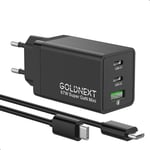 Chargeur USB C 67 W Rapide GaN Tech, 3 Ports PD 3.0 PPS Adaptateur Secteur avec Type C Câble 100 W pour MacBook Pro/Air, iPad Pro/Air, iPhone 15 Pro/14 Pro Max/Plus/13, Galaxy S23 Ultra/S22, Pixel 8