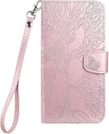 Tiyoo Flip Phone Case for Huawei P40 Lite,Shockproof Leather Wallet Case with The Tree of Life Pattern,Protective Cover with Card Holder and Magnetic Closure,Phone Cover for Huawei P40Lite, Pink