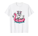 Funny Goat On Flamingo Floatie Summer Vibe Pool Party T-Shirt