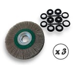 Lot de 3 brosses circulaires inox ø 175 mm Epaisseur 2 rangs Fil dur 0.30 mm ondulé Alésage 32 mm + réducteur bague 25/22/20/16/12 mm Touret