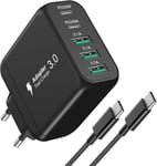 Chargeur USB Multiport, Chargeur USB C 55W à 5 Ports avec Câble 2M, Adaptateur d¿Alimentation Type C, Portable USB C pour iPhone 15/14/13/12 Pro Max, pour Switch/Air, iPad, Galaxy, Tablette(.[F1708]