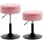 Lot de 2 Tabourets Bar Bas en Velours + Métal, Réglable en Hauteur, Tabouret Coiffeuse, Tabouret Cuisine, Rose - Woltu