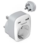 TESSAN Adaptateur Prise Anglaise, 3 en 1 Prise Anglaise Adaptateur Francais avec 1 USB C et 1 USB A, 3250W Prise Adaptateur Anglaise, Adaptateur Prise Irlande, Adaptateur Type G pour UK Irlande Dubai