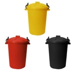 3 x 50L Bin Heavy Duty Locking Lid Plastic Rodent Proof Storage Assorted Colours