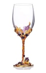 YBK Tech Handmade Enamel Craft Crystal Red Wine Glass in Gift Box, Iris Design (Gold)