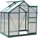 Serre de jardin aluminium polycarbonate 2,51 m² dim. 1,9L x 1,32l x 2,01H m lucarne, porte coulissante + fondation incluse alu. vert polycarbonate