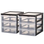 Iris Ohyama, Tour de Rangement Plastique, 3 Petits Tiroirs, Lot de 2, Noir, Ouverture Facile, Format A5, Meuble, Organisateur, pour Bureau, Fourniture Scolaire, Papeterie, Sans BPA, DC-A5