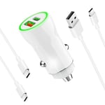 MUTTO Mini Chargeur de Voiture USB C, Lot de 2 câbles USB C + Chargeur Adaptateur Allume-Cigare 2 Ports USB Type C et USB, Double Port QC3.0/2,4 A, pour téléphone Portable iPhone 15, Samsung, iPad,