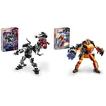 LEGO Marvel Venom Mech Armour vs. Miles Morales, Posable Spider-Man Toy Action Figure for Kids & Marvel Rocket Mech Armour Set, Guardians of the Galaxy Racoon Buildable Action Figure Toy