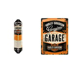 Nostalgic-Art 80313 Thermomètre analogique Harley-Davidson Garage – Cadeau pour les fans de moto, 6,5 x 28 cm & Nostalgic-Art Plaque vintage Harley-Davidson Garage –15 x 20 cm