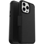 OtterBox Strada Case for iPhone 15 Pro Max for MagSafe, Shockproof, Drop proof, Premium Leather Protective Folio with Two Card Holders, 3x Tested to Military Standard, Black