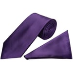 Plain Purple Satin Classic Men's Tie and Pocket Square Set Wedding Christening