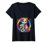 Womens Funny Cat Tie Dye Peace Sign Hand Funny Boys Kids Girls V-Neck T-Shirt