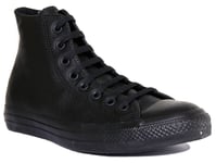 Converse 135251 Ct As Hi Black Mono Leather Mens Trainer In Black Size UK 3 - 12