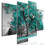decomonkey | Canvas Print Landscape Tree | 49.6" x 38.6" 126x98 cm | Wall Art | Wall Picture | Non-Woven Canvas | Photo 4 pieces | City Park Image Decoration Print Decor | Living Room | Turquoise Grey