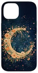 iPhone 14 Floral Crescent Moon Stars Dark Blue Cottagecore Botanical Case