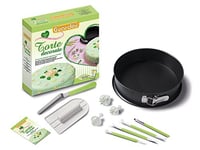 Guardini Coffret cadeau «Voglia di Torte decorate» 1 moule démontable 26 cm +1 lisseur à gâteaux +1 spatule +3 ustensiles +1 pinceau +3 emporte-pièces à piston +1 livre de recettes, Moule acier, noir