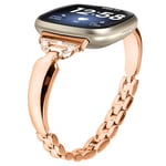 Miimall Zinc Alloy Strap for Fitbit Versa 4/Versa 3/Fitbit Sense 2/Sense Strap, Bling Rhinestone Wristband, No Gap Metal Band for Fitbit Versa 4, Adjustable Replacement Strap for Women Girl-Rose Gold