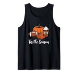 Tis the Season Fall Leaf Football Autumn Pumpkin Spice Latte Tank Top