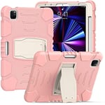 Samsung Tab S7 Plus 12.4 T970 T975 Case with Support, Durable Hybrid Shockproof Resistant Three Layers Silicone Protective Case for Kids Tablet (Pink)