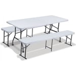 SET DE JARDIN EN PLASTIQUE -2x BANC+TABLE-PLIABLE