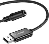 Adaptateur Jack vers USB 1.2M USB Une fiche vers Prise 3,5 mm TRRS Carte Son Externe Adaptateur Casque USB pour Casque, Haut-Parleur ou Microphone TRRS 4 pôles - Noir