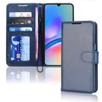 TECHGEAR Galaxy A05s Leather Wallet Case, Flip Book Protective Case Cover [RFID BLOCKING] with Wallet Card Holder, Stand and Wrist Strap - Navy Blue PU Leather with Magnetic Closure For Samsung A05s