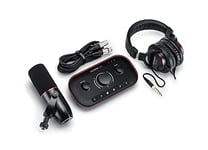 Focusrite Vocaster Two Studio — interface de podcasting pour enregistrer l'hôte et un(e) invité(e), avec microphone dynamique Vocaster DM14v de qualité professionnelle et casque HP60v. Noir