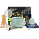 TEANAGOO Set de Matcha Japonais (7pcs) Fouet à Matcha Kit Mtacha Bol à Matcha Fouet à Matcha en Bambou (Chasen) Scoop (chashaku) Whisk Holder. N26, Bleu Céladon, poudre de thé vert Matcha...