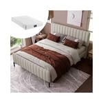 Lit simple 160 x 200 cm avec matelas, cadre de lit en métal, sommier à lattes, tête de lit réglable, cadre de lit pour chambre à coucher et chambre