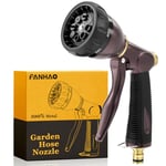 FANHAO Pistolet Arrosage 100% Métallique avec 8 Modes de Pulvérisation Réglables, Pistolets d'arrosage Haute Pression Avec Poignée Antidérapante Pour arroser les Plantes et les Pelouses -Bronze