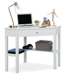Relaxdays - Bureau d'angle, étagère et tiroir, peu encombrant, chambre de travail,style campagnard,HlP: 76x107x72 cm,blanc