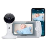 Motorola Nursery Babyphone VM64 - Moniteur vidéo pour bébé WiFi 4.3 avec caméra - Application pour smartphone, Support magnétique, Audio 2 positions, Zoom numérique, Liaisons nocturnes, Nuit