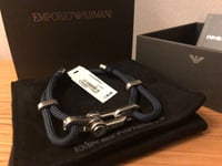 Emporio Armani Navy & Silver Stainless Steel Adjustable Bracelet - EGS2866040