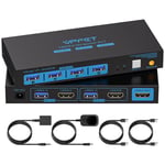 8K60Hz Kvm Switch Hdmi 2 Pc 1 Monitor 4K120Hz Commutateur Kvm Usb 3.0 Pour 2 Ordinateurs Partager 1 Écran Avec 4 Ports Usb Comprend Contrôleur De Fil Externe,Adaptateur 12 V Cc Et 2 Câbles Usb 3.0