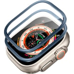 Skärmskydd för Apple Watch Ultra 2/1, 49 mm (2023/2022), Militärt skydd, Härdat glas med rostfritt stål Dark Blue