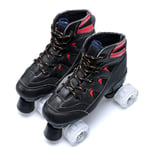 Double Row Skates, Breathrable Mesh Material Wear-Resistant PU 4 Wheels Skating Pulley, Fashion Lace Up Ice Shoes, for Adults Women Men,Black(PU),35