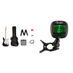Squier by Fender Sonic Stratocaster Electric Guitar Pack, Maple Fingerboard in Black, Gig Bag & FT-1 Pro Clip-On Tuner, For Electric, Acoustic & Bass Guitars & Ukuleles, Black
