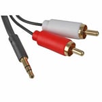 SLIM 3m 3.5 mm AUX Jack to TWIN 2 RCA RED WHITE Phono Plugs Audio Cable Lead