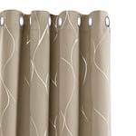 Deconovo Lot de 2 Rideaux Isotants Thermique Anti Froids Maison Occultant à Oeillets, 132x160 CM, Rideau Cuisine Moderne Motifs Argenté, Taupe